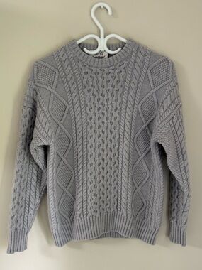 Aritzia SHRUNK Grey Cable-Knit Crewneck Sweater